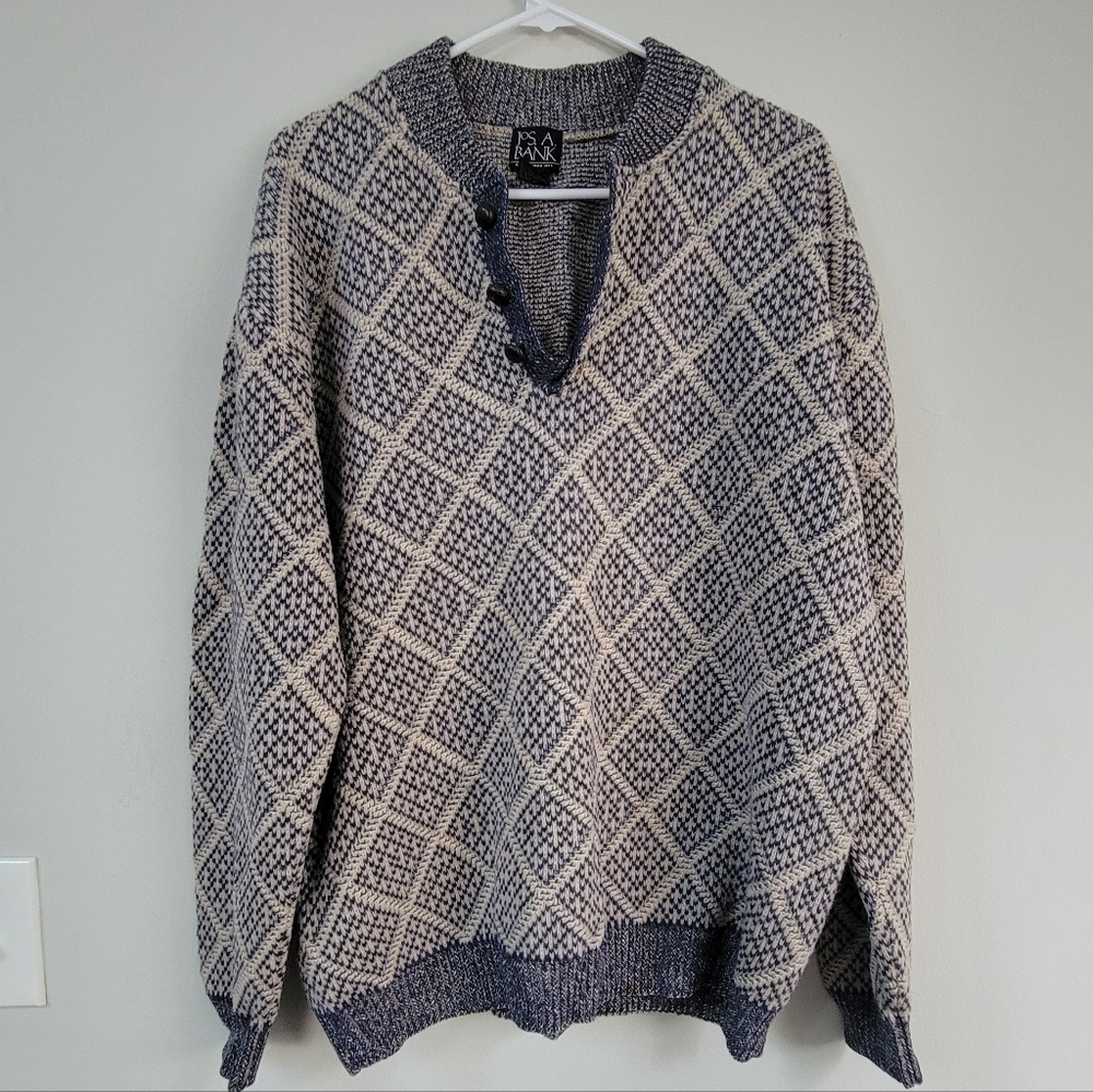 Jos. A. Bank Lambswool Henley Sweater Men's Size L Grandpa Fisherman Cabincore